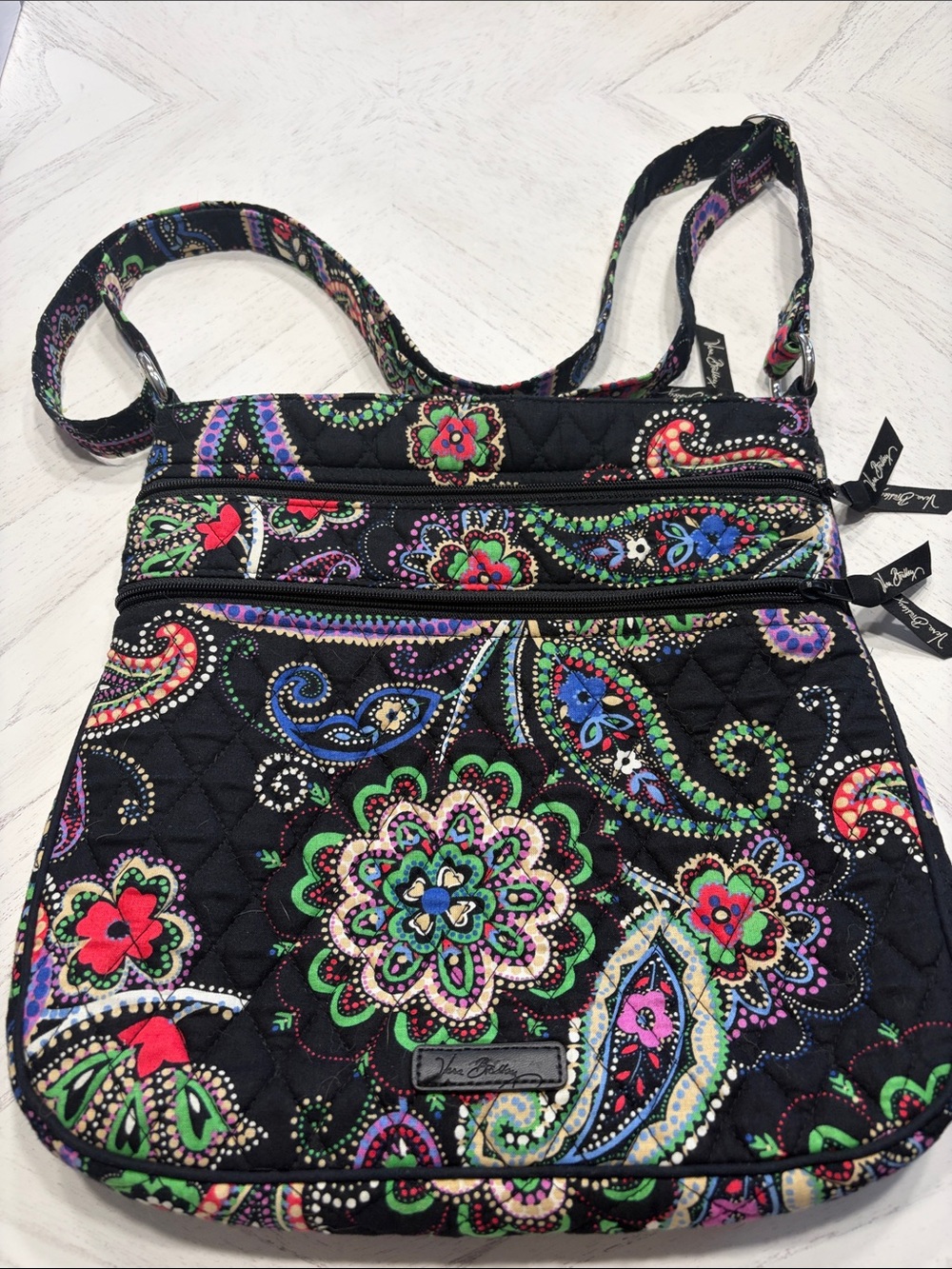 Vera Bradley Black Quilted Paisley Floral Crossbody
